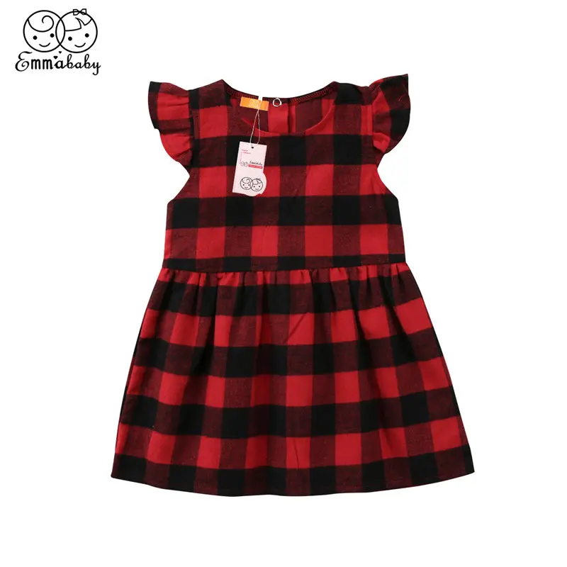 

Christmas Baby Girl Dress Kid Clothes Toddler Princess Outfit Party Plaid Dresses Fly Sleeve New Year Costume Childern Clothing