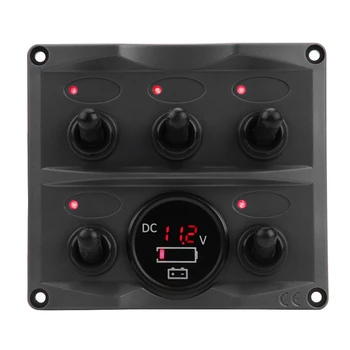 

5P 12/24V Car Boat RV Yacht On/Off Toggle Switch Panel with Colorful LED Voltmeter Waterproof Car Accessories Switch Panel