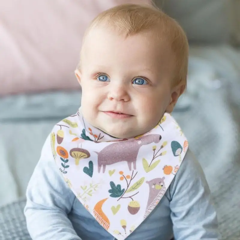 Cotton Baby Bibs Burp Cloth Washable Animal Print Wave Triangle Baby