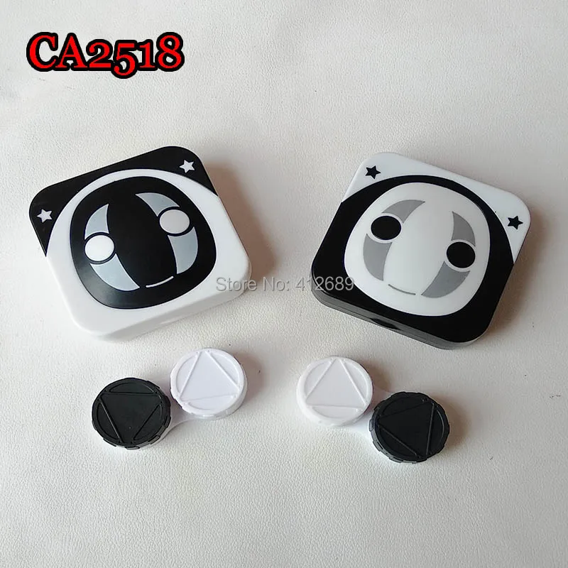 

CA2518 noface cartoon black and white square colorful contact lens case, travel lens box