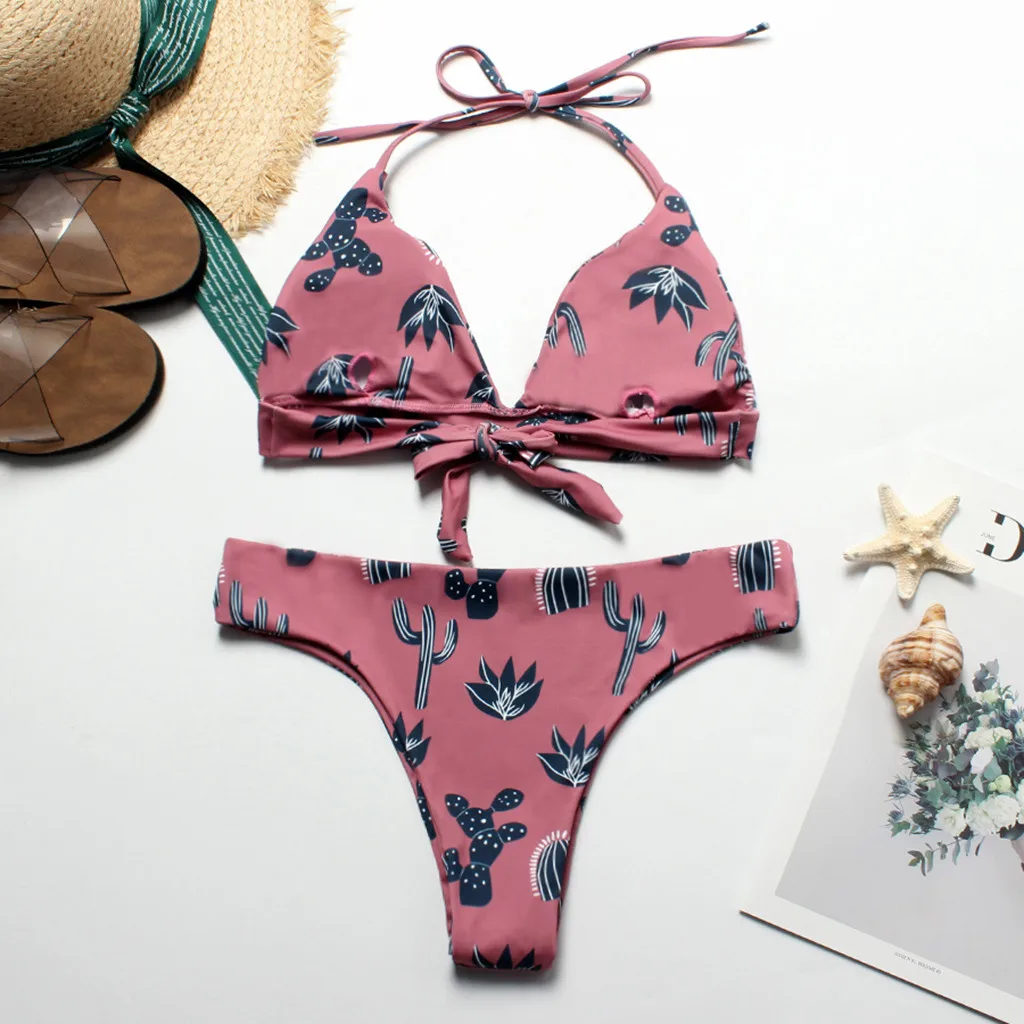 

2019 Sexy Push Up Bikini Women Swimwear Print Bandage Push-Up Swimsuit Bathing Beachwear Maillot de bain femme Bikini Set
