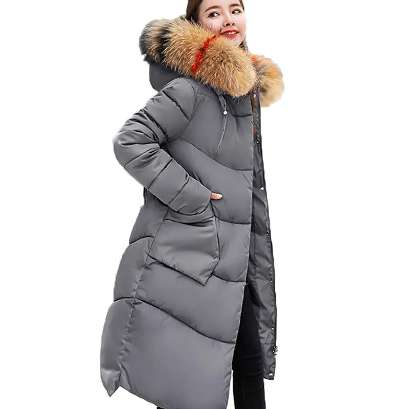 

2018 Thicken Winter Jacket Coat Women Fashion Fox Fur Collar Hooded Warm Long Parkas Plus Size Hood Down Cotton Outerwear PJ295