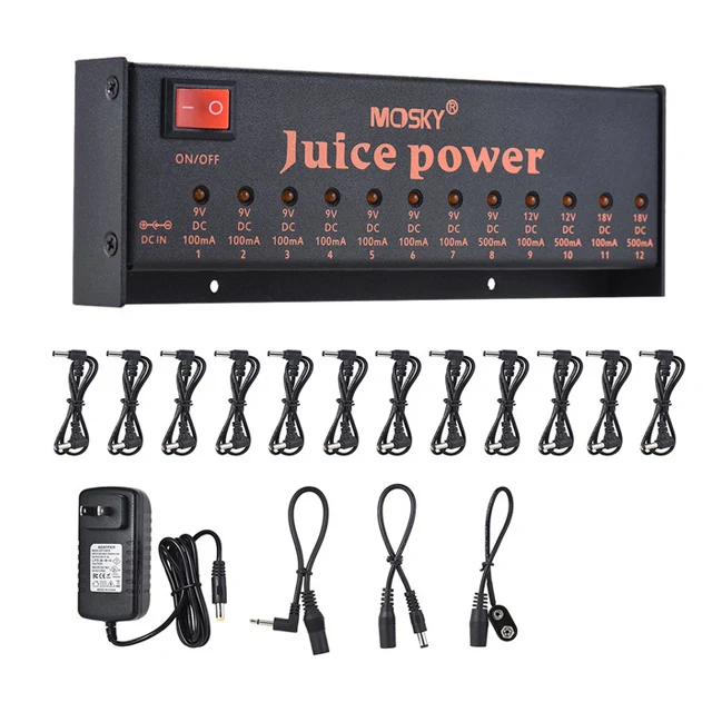 New MOSKY JUICE POWER Guitar Effect Pedal Power Supply Station 12 Isolated DC Outputs for 9V 12V 18V Guitar Pedal Low-power Am