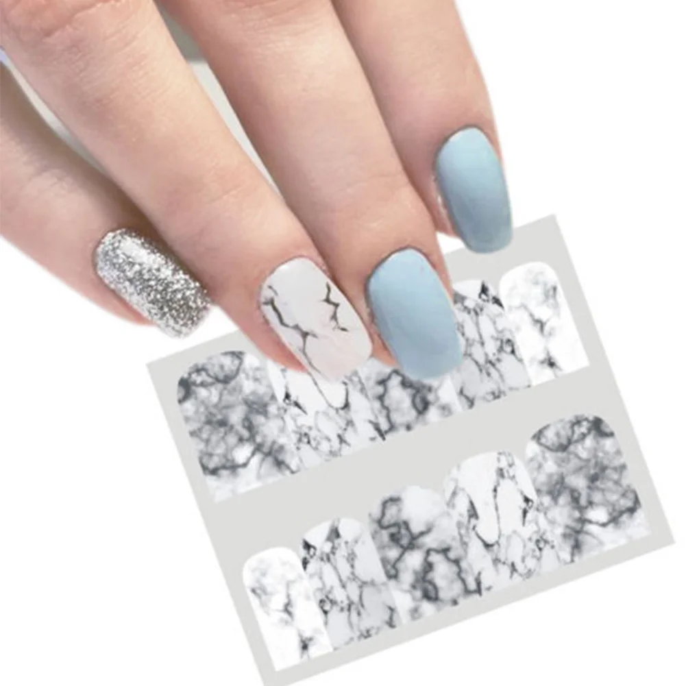 

1PCS White Black Gradient Marble Nail Art Sticker Water Transfer Decal Watermark Slider Manicure Full Wrap Tool Decor