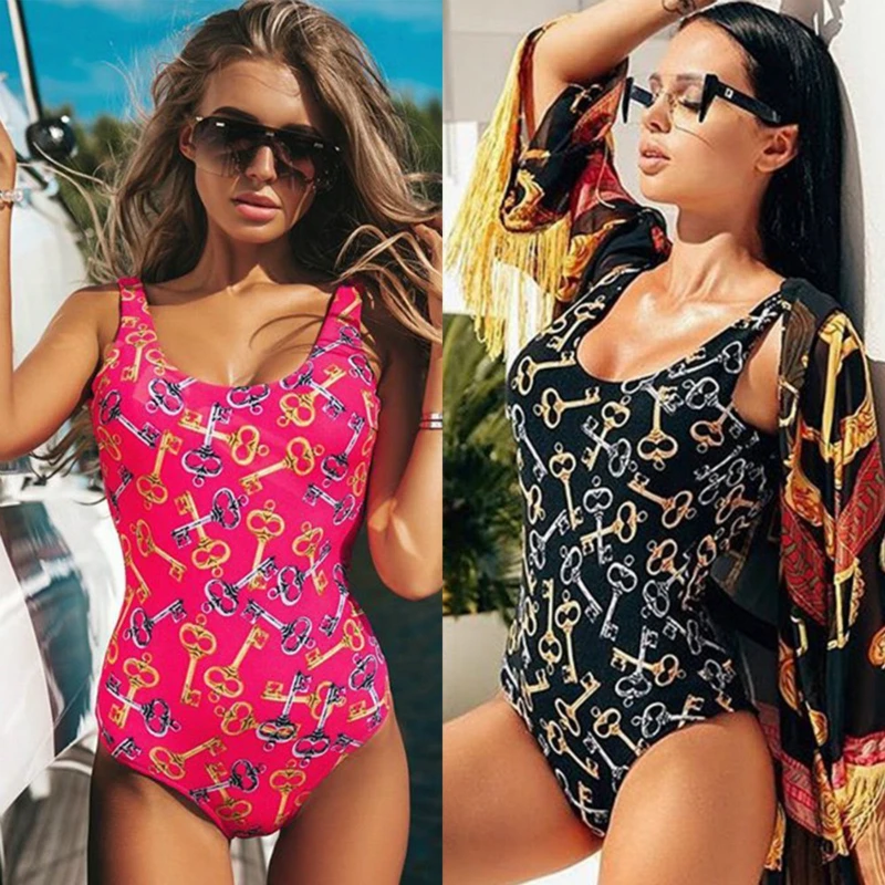 

Key Printed Swimsuit Women One Piece 2019 Brazilian Swimwear Female Bather Bathing Suit Swim Beachwear Biquini Feminino Monokini