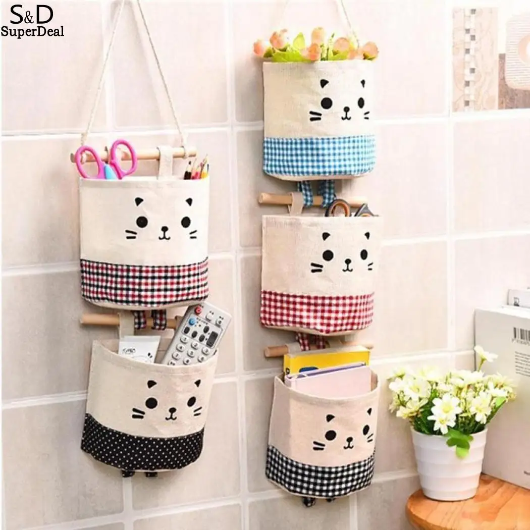 

Cute Plaid Home Kitchen Door Wall Hanging Organizer Pocket Holder Storage Bag