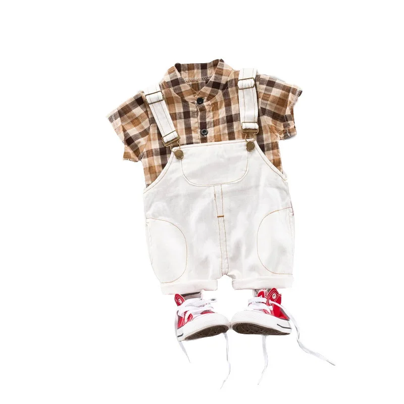 

Summer Children Baby Boys Clothes Lattice T-Shirt Strap Shorts Cotton 2pcs/Sets Child Toddler Fashion Clothing Infant Tracksuits