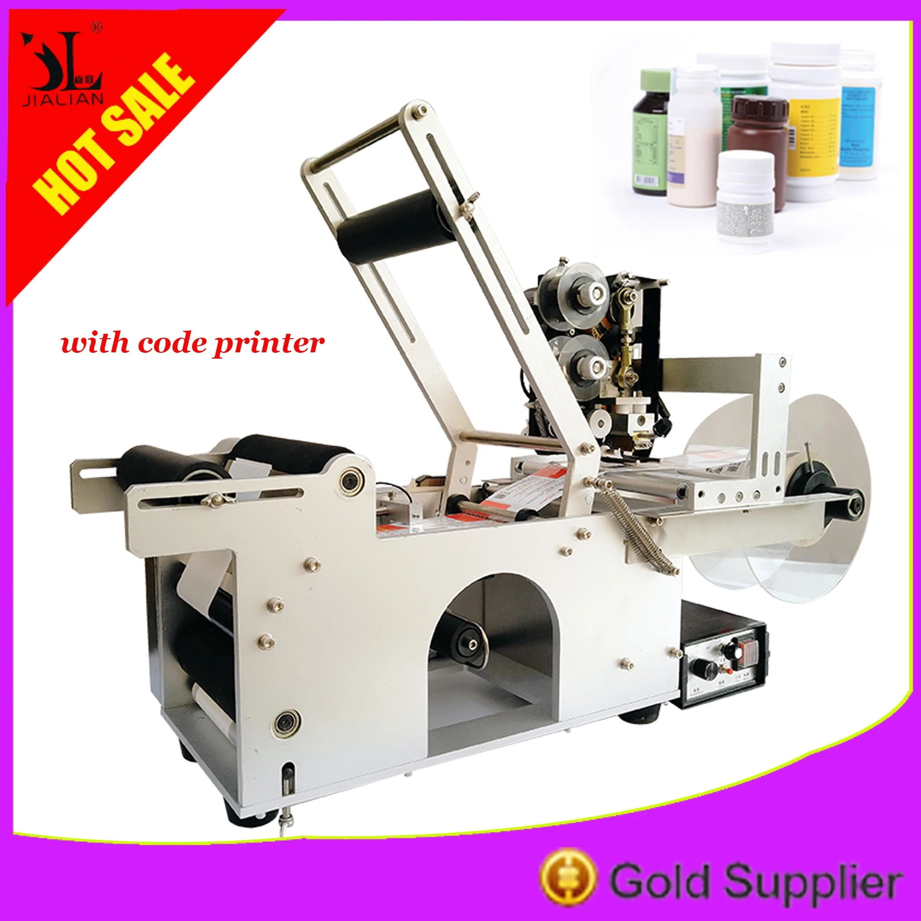 

Label Sticker Labelling Semi Automatic Round Bottle Labeling Machine Labeler Stick Printer Date Coder Applicator Free Shipping