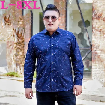 

2019 plus size 8XL 7XL 6XL 5XL spring and Autumn New Men's Shirts Male Long Sleeve Party Shirts Men Print Business Shirt