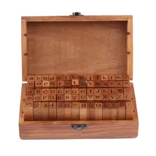 Juego de sellos de goma con letras de alfabeto y caja de madera Vintage para almacenar sello de madera de alta calidad