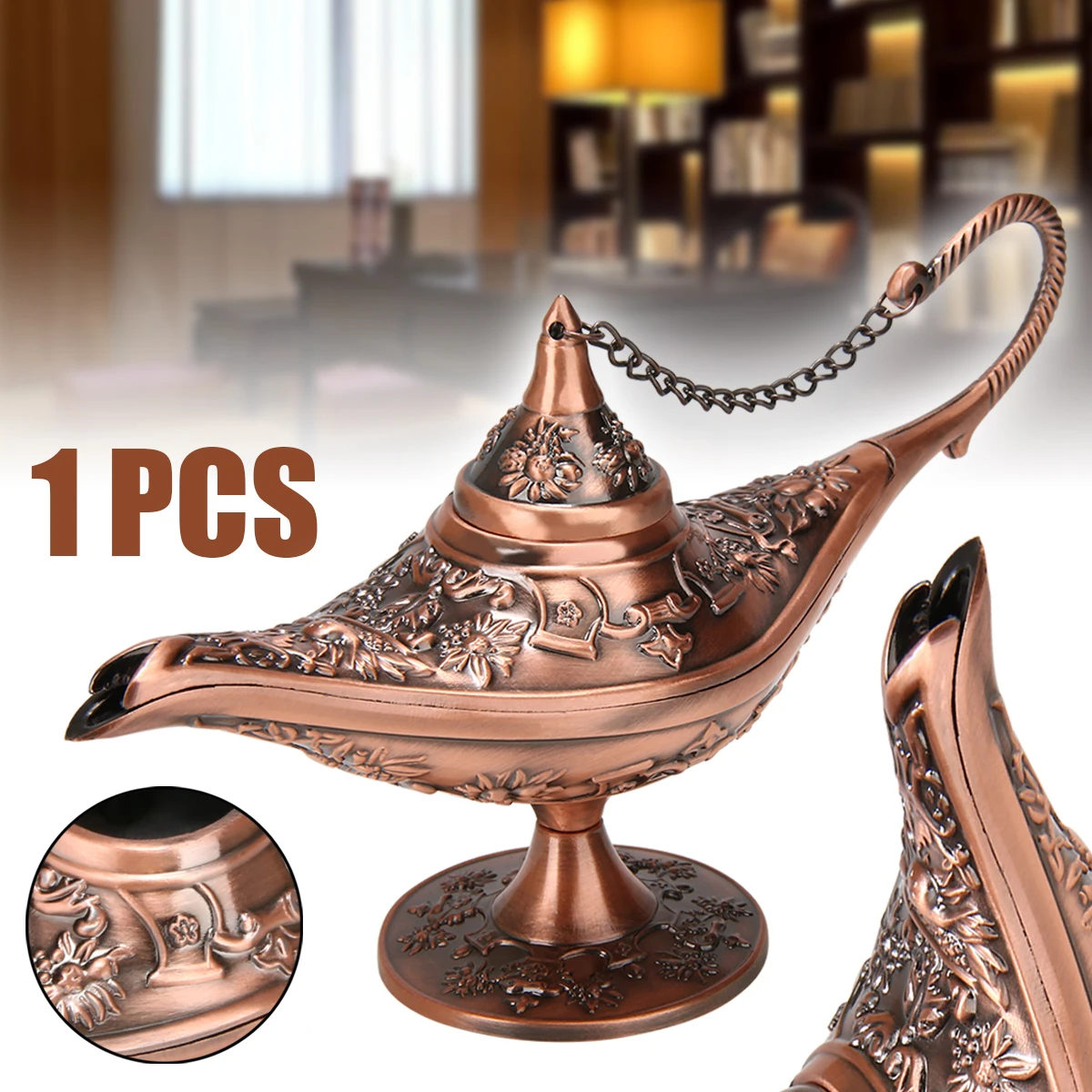 

Classic Rare Aladdin Lamp Genie Magic Lamp Brass Vessel Bronze Incense Burner Decoration Collectable Collection Arts Craft Gift