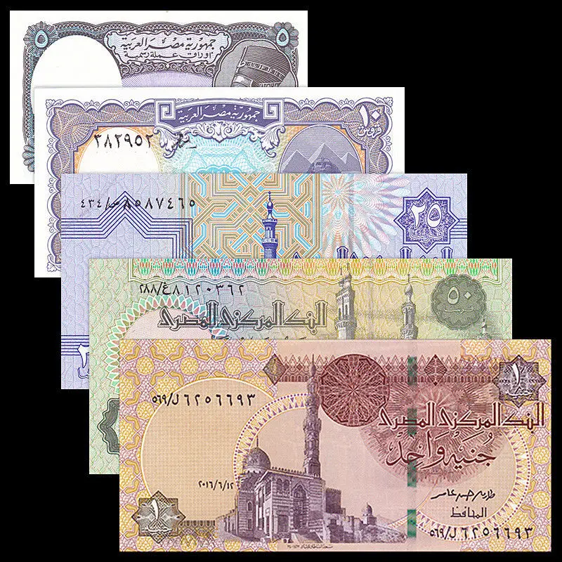 

Egypt 5 PCS Set, 5 10 25 50 Piastres -1 Pound, UNC, Uncirculate, Africa, Collectibles, Gift, Genuine, Original, Banknotes