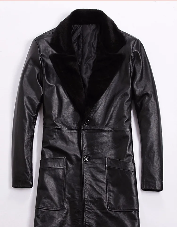 

winter plus size Brand classic men warm slim leather Jackets,mens cowskin casual business long jacketwool sales
