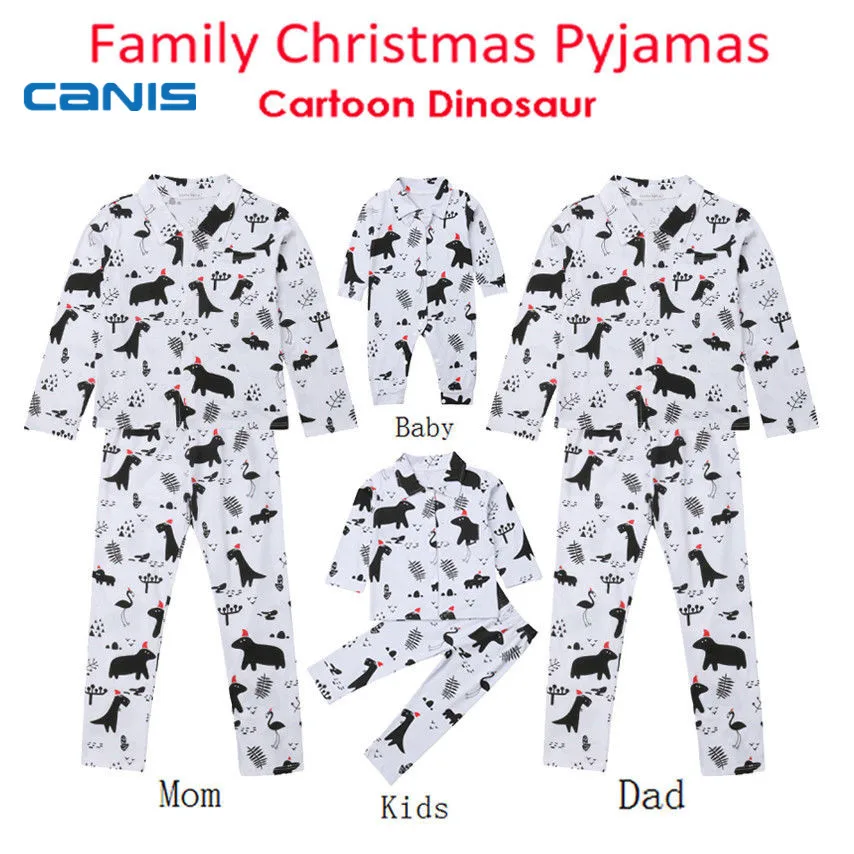 2019 Brand New Christmas Family Matching Dinosaur Pyjamas Set Kids Xmas
