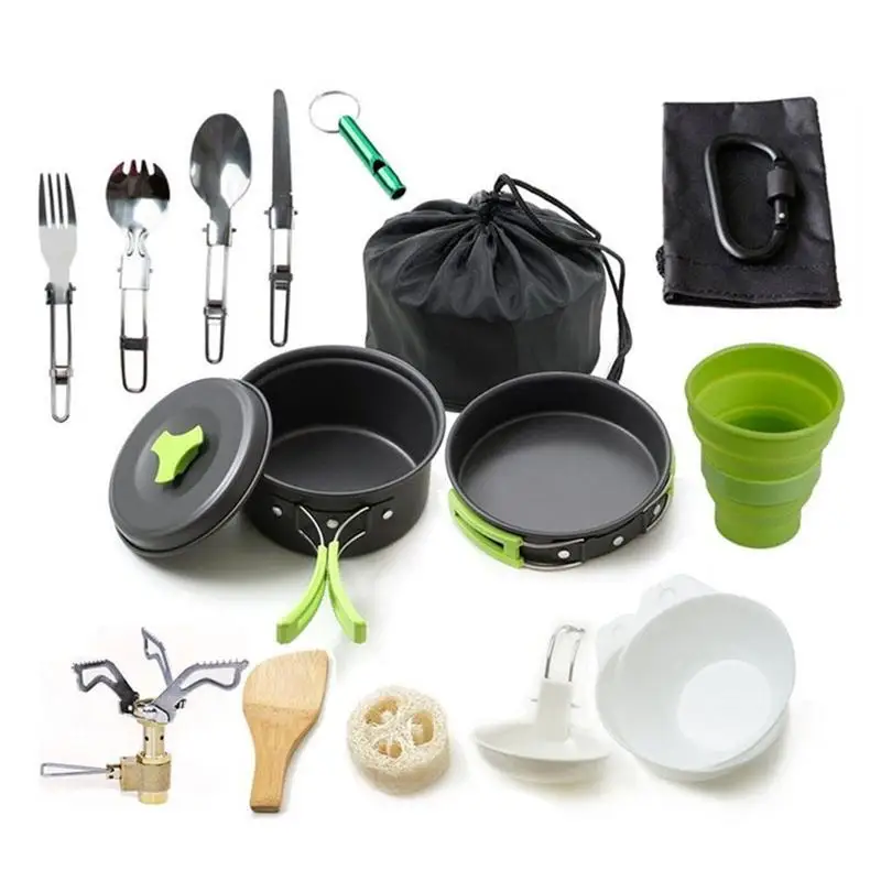 

2019 Aluminium Alloy Outdoor Camping Hiking Tableware Cookware Cooking Picnic Traveling Bowl Pot Pan Set for 1-2 person