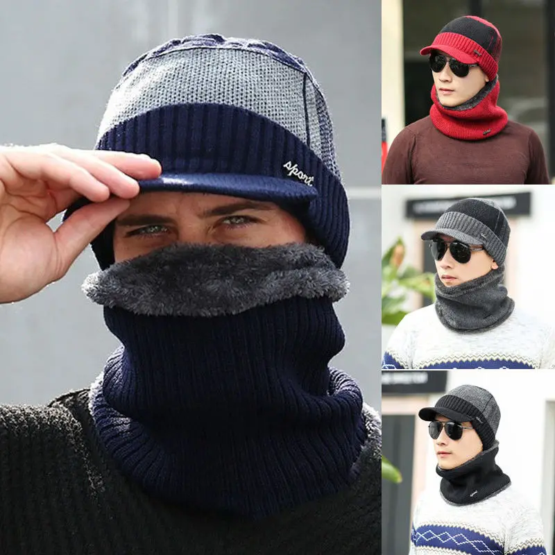 Мужские Женские теплые зимняя шапка шарф флисовая подкладка шапка вязаная шапочка повседневные Лыжные шапки