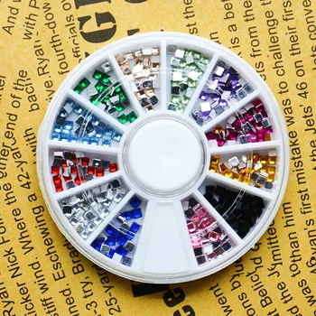 

12 Colors 3D Metal Square Flatback Shiny Glitter Rhinestones Crystal Gem Wheel DIY Nail Art Decorations Phone Jewelry Tips Tools