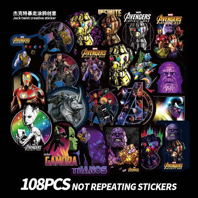 

100pcs not repeating Avengers Sticker Pvc Doodle Travel Box Guitar Automobile Waterproof