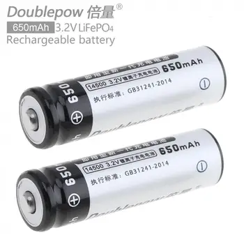 

2pcs/lot 14500 AA 650mAh 3.2V LiFePo4 Rechargeable Battery with 3A Charging Current for Cameras / Toys / Flashlights