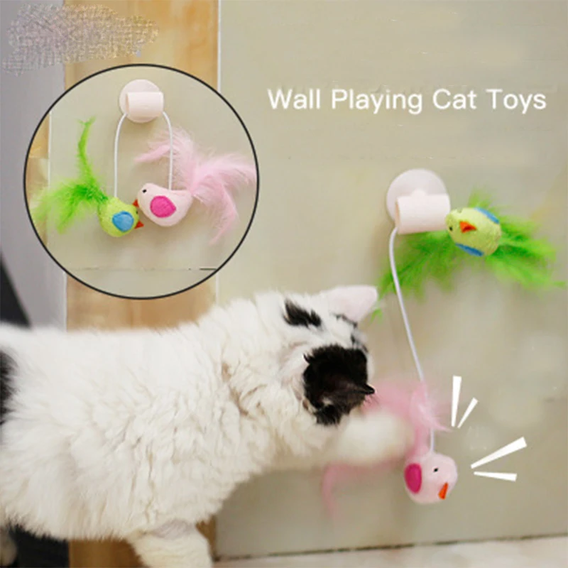 New Toys for cat Bird Feather Catnip Bell Toy Creative Cat Glass Window Sill Sucker | Дом и сад