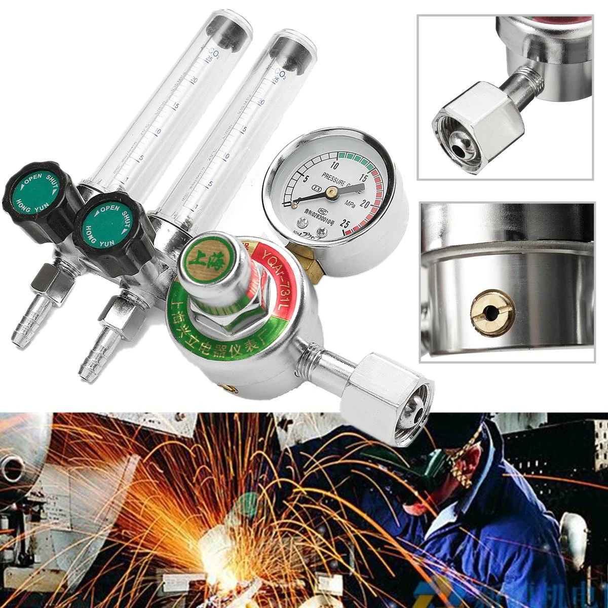 Dual Pipe M14x1.5 2.5 MPA Mig Flow Meter Gas Argon AR/CO2 Regulator Welding Weld Dual Pipe M14x1.5 2.5 MPA Mig Flow Meter Gas Argon AR/CO2 Regulator Welding Weld