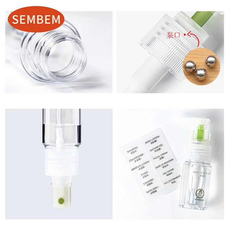 SEMBEM إعادة الملء زجاجة مجموعة 7 pcs/3 pcs المحمولة السفر صديقة للبيئة زجاجة مضخة البخاخ كريم جرة ملعقة ملعقة كيت