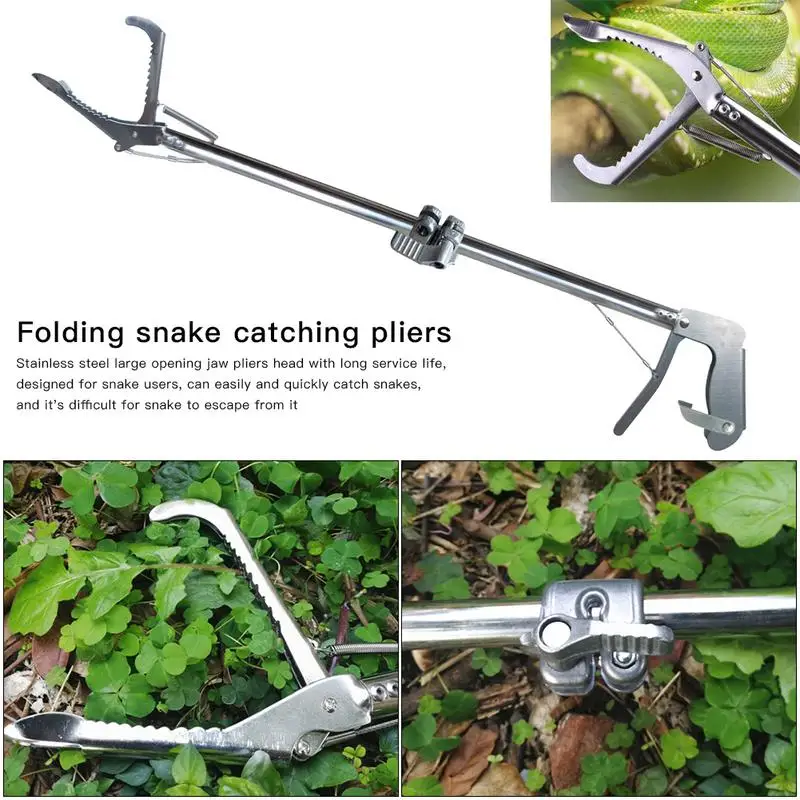 Foldable Stainless Steel Reptiles Snake Catcher Tongs Stick Grabber ...