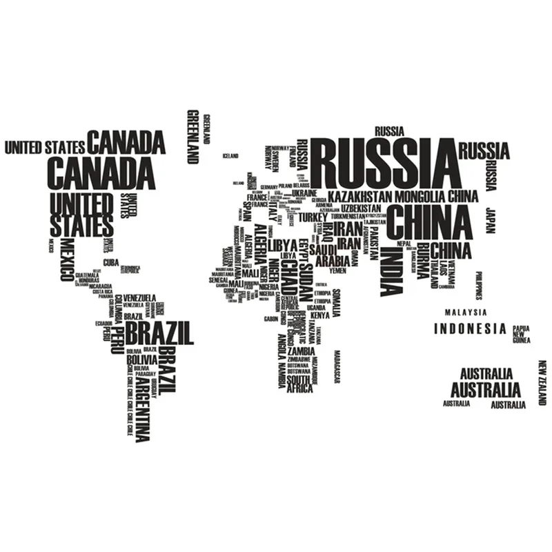 

Zhide Wall Quote Decor Removable Art Decal Sticker - Black World Map English Letters Pattern
