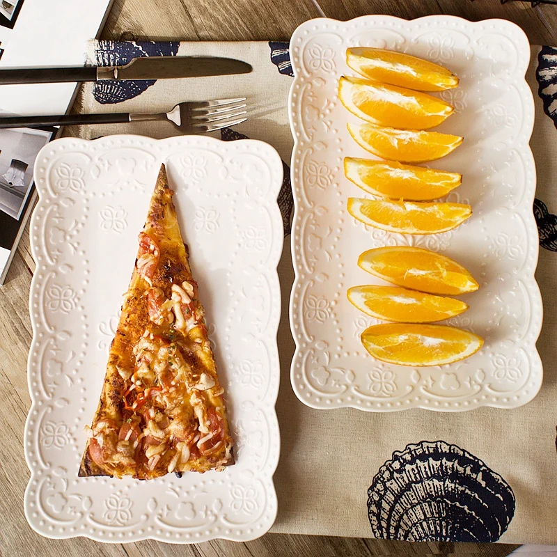

Creative Pure White Household Creative Japanese Rectangular Sushi Plate Ceramic Steamed Fish Vegetable Dinner Plate Tableware