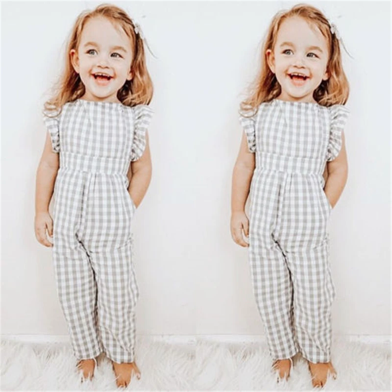 

UK Stock Kids Baby Girl Plaid Sleeveless Romper Jumpsuit Playsuit Sunsuit Clothes Hot New Baby Girl Clothes Brief Plaid Overalls