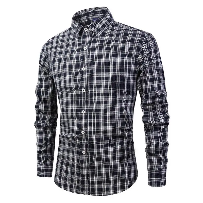Мужская хлопковая клетчатая рубашка с длинным рукавом Популярные рубашки весна осень повседневные мягкие удобные Slim Fit стильные рубашки