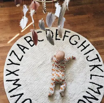 

Diameter 120cm Baby Play Mat Kid's Play Game Mat Decorative Blanket Hand Woven Anti Slip Cotton Soft Background Carpet