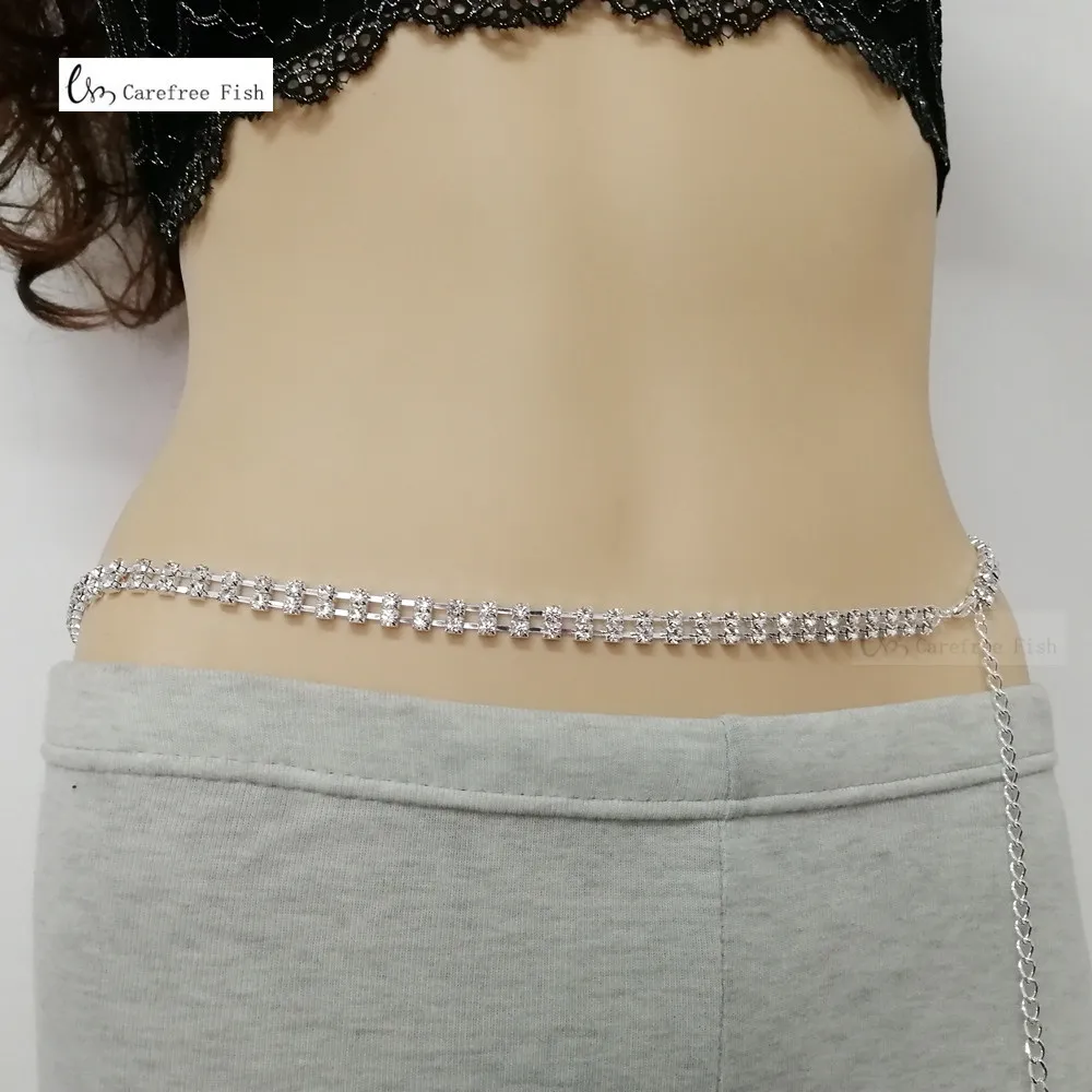 Sexy Glittery Silver Rhinestone Crystal Body Chain Belly Waist Lower Back Chain Belly Chain For Belly Dance Summer Jewelry golden coins metal belts india belly dance moroccan waist chain afghan turkish kurdistan national dress body jewelry for women