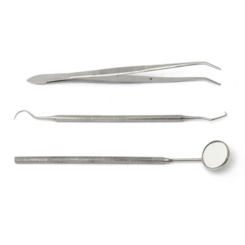 

3pcs Handle Dental Tool Pick Pic Scaler Set Stainless Steel Teeth Cleaning Tooth Examination Mirror Tweezer Clean Hygiene Kits