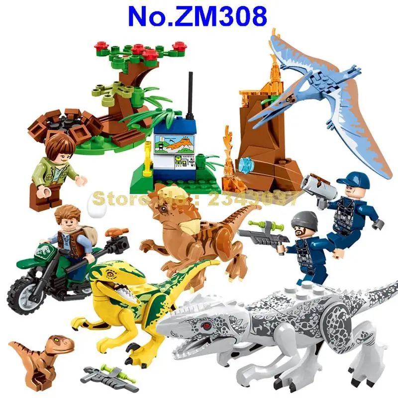 

ZM308 4in1 Jurassic Dinosaur Raptor Pterosaur T-rex Stygimoloch Building Blocks Toy