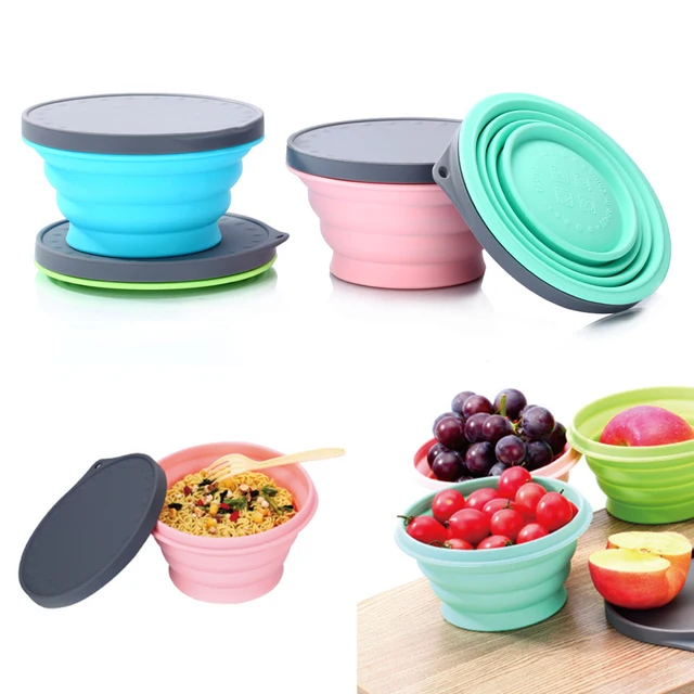 Camping Silicone Collapsible Storage Bowls Outdoor with Lids Food Grade