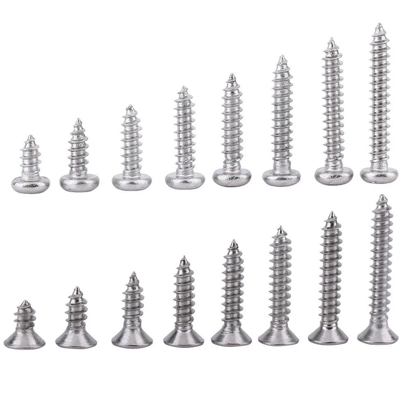 

200Pcs M3 Stainless Steel Flat Head Screws Kits Durable Self-Tapping Screws Assortment Set For Wood Furniture Accessories