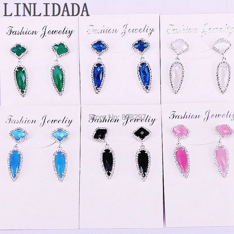 

6Pcs Trendy electroplated silver Women Arrow Earrings micro pave CZ Mix Color Cat Eye Stone Charm Earrings wholesale Jewelry