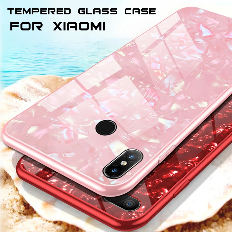 

Fashion Shell Pattern Glass Phone Case For xiaomi mi 8 lite mi8 mi9 se 8 explore mi6 6 mix 2 2s note 7 Cover Luxury Cases Coque