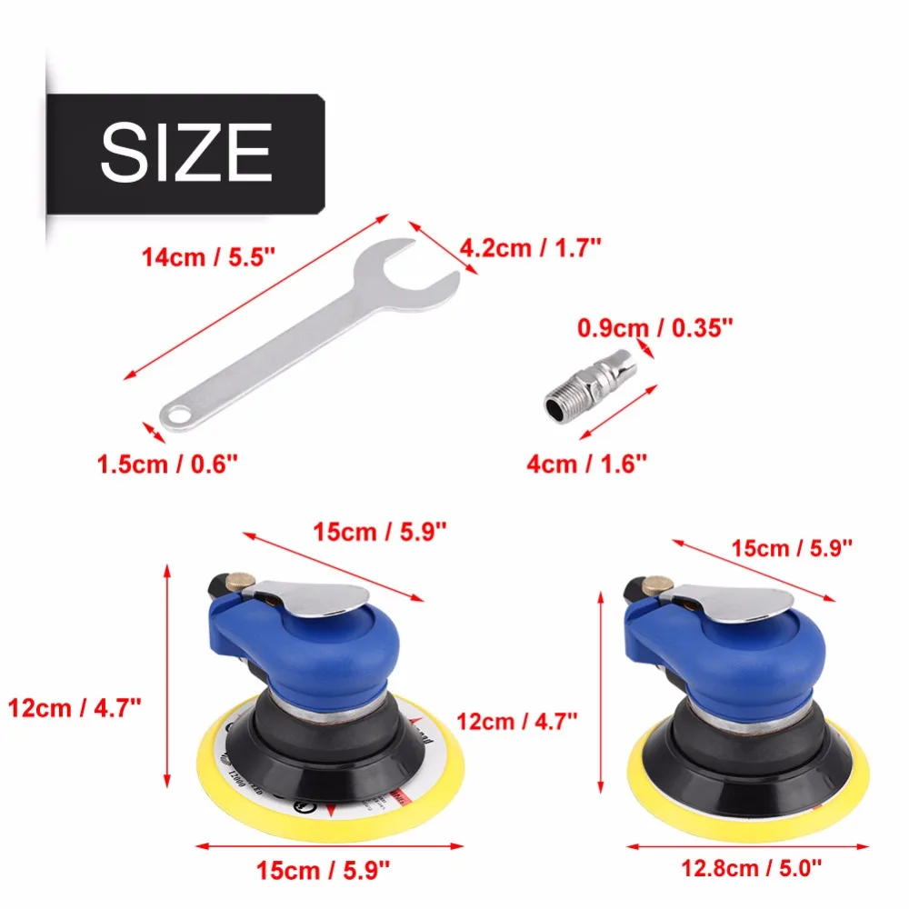 5 дюймов/6 дюймов 9000 об/мин 150 фунтов/кв. дюйм круглая воздушная ладонь случайная орбитальная шлифовальная машина пневматический полировщик ручной шлифовальный инструмент автомобильный шлифовальный станок