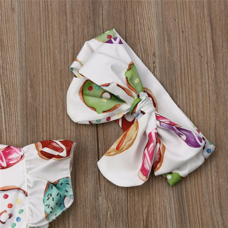 2 قطعة الوليد طفلة الكعك طباعة رومبير بذلة عقال لطيف أكمام Playsuit ملابس صيفية الملابس 0 إلى 24 M