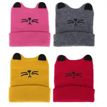 Мягкие Повседневные шапки, Детские аксессуары, весенне-осенне-зимняя вязаная Лыжная шапка с мультяшным котом для мальчиков и девочек, для новорожденных милый головной убор
