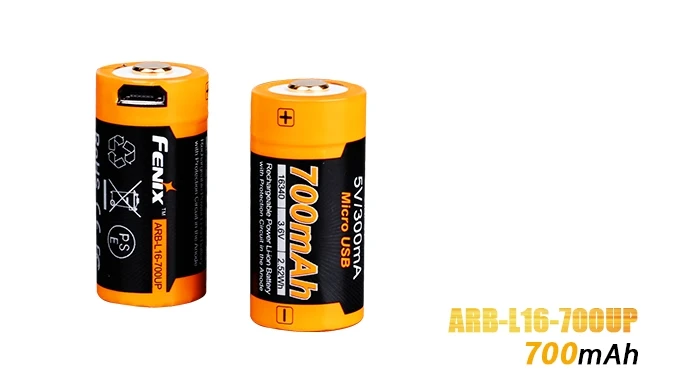 1 шт. Fenix ARB L16 700UP USB аккумуляторная батарея 700mAh литий ионная 16340 RCR123A|Портативные