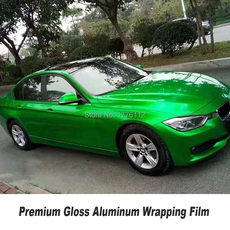 

High-end Gloss metallic Wrapping Film Aluminum leaf green wraps vinyl candy green viny solvent based low initial tack adhesive