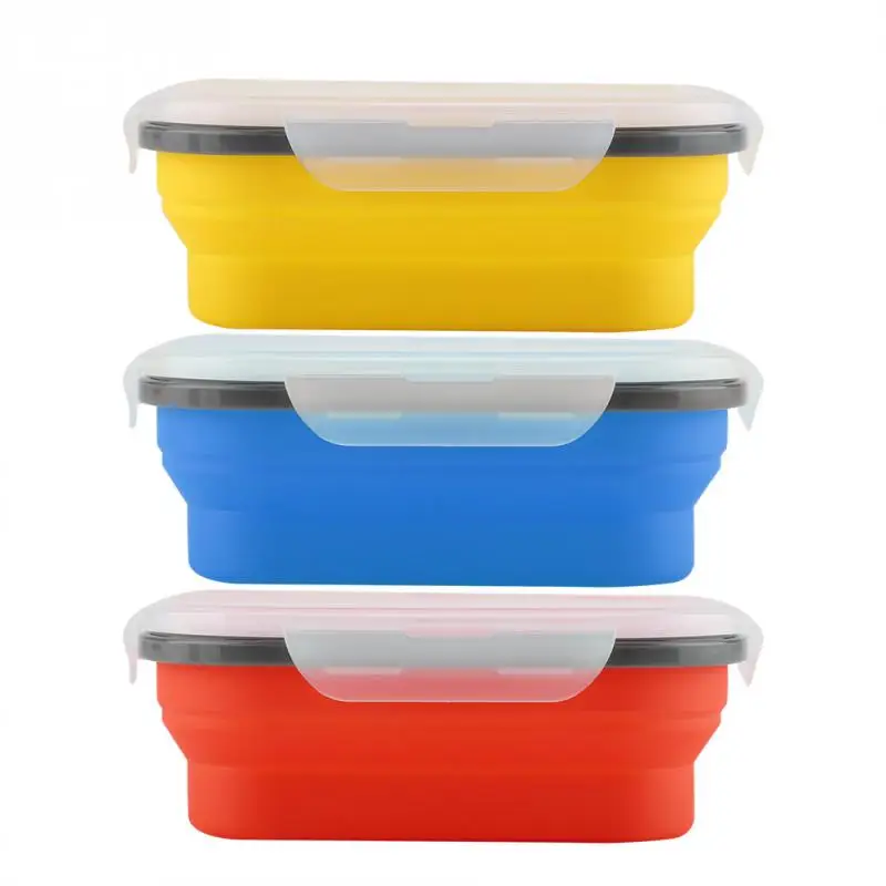 

Portable Collapsible Silicone Lunch Box Food Container Bento Boxes With Fork For Picnic Kitchen Fridge Microwave Safe