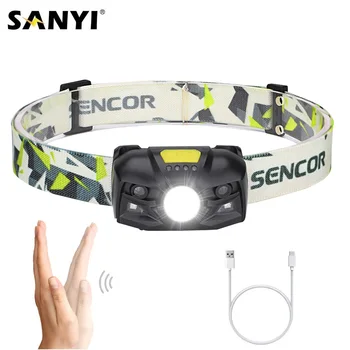 

White Red LED Headlamp Head Flashlight Torch Body Motion Sensor USB Rechargeable Head Light Forehead Lamp Head Fishing Headlight