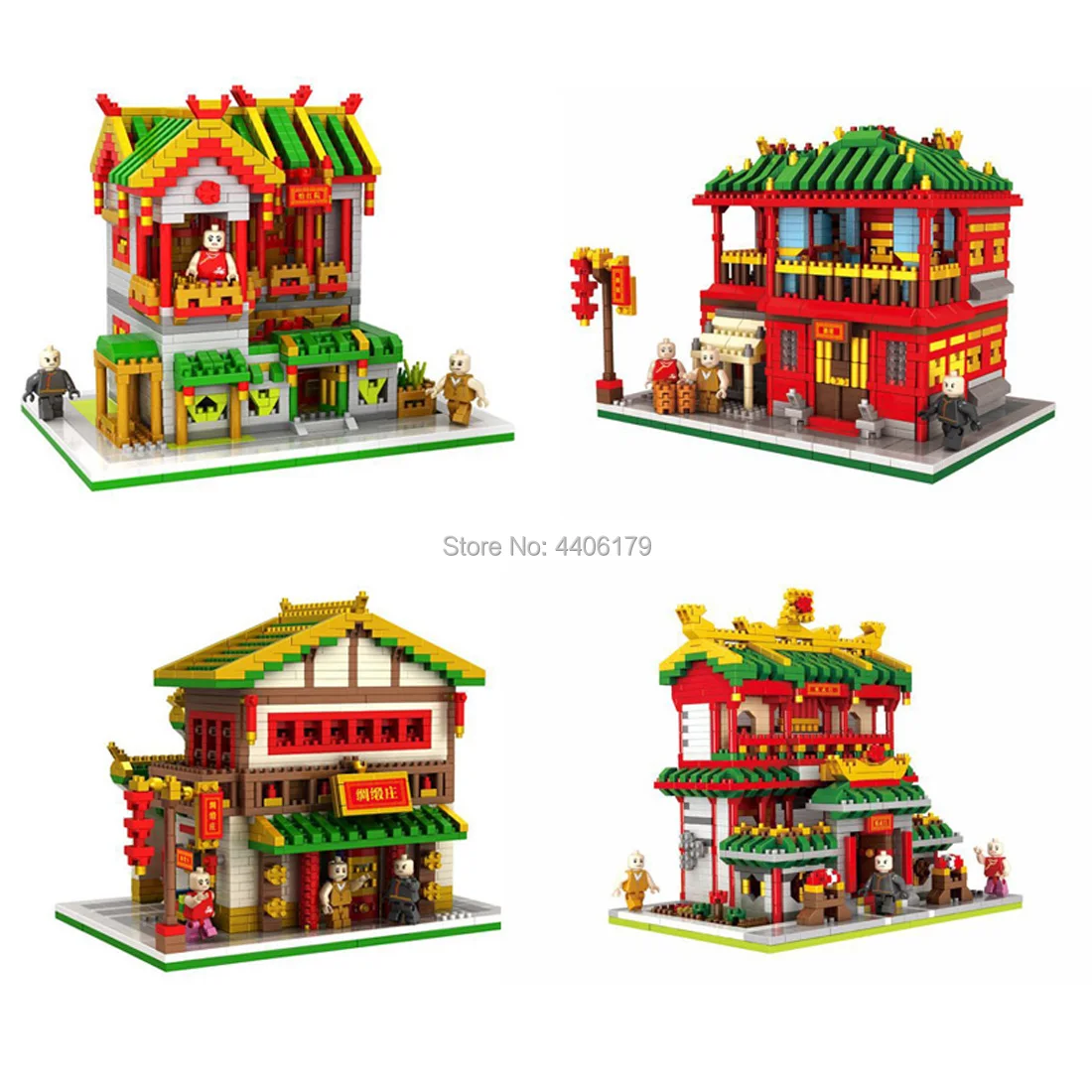 

hot LegoINGlys creators city Street view Chinatown Micro Diamond Building Blocks Silk shop Pub Martial arts hall brick toys gift