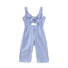 Новинка; брендовый Рабочий комбинезон в полоску без рукавов для девочек; летние длинные штаны; комбинезон с бантом и Бандо; Комбинезоны на бретельках; одежда для малышей;