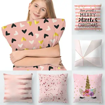 

Mordern Polyester Pillow Case Cushion Cover Sofa Car Throw Waist Cushion Cover Printed Pink Home Decor 45X45 CM