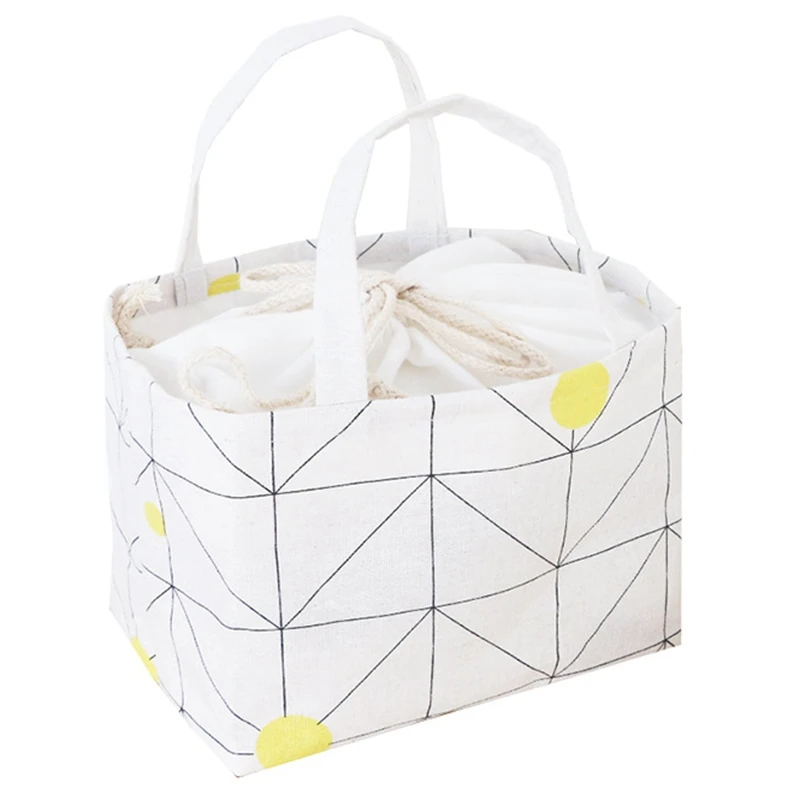 

Stripe Pattern Leisure Bags Tote Lunch Bag Cotton Fabric Portable Women Cooker'S Thermal Convenient Lunch Box